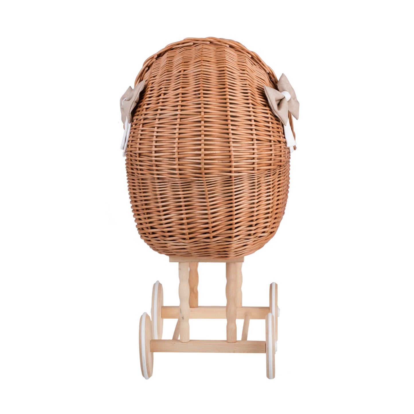 Lena wiklinowy wózek dla lalek z beżowym obszyciem, kołderką i poduszką TheWickerStories