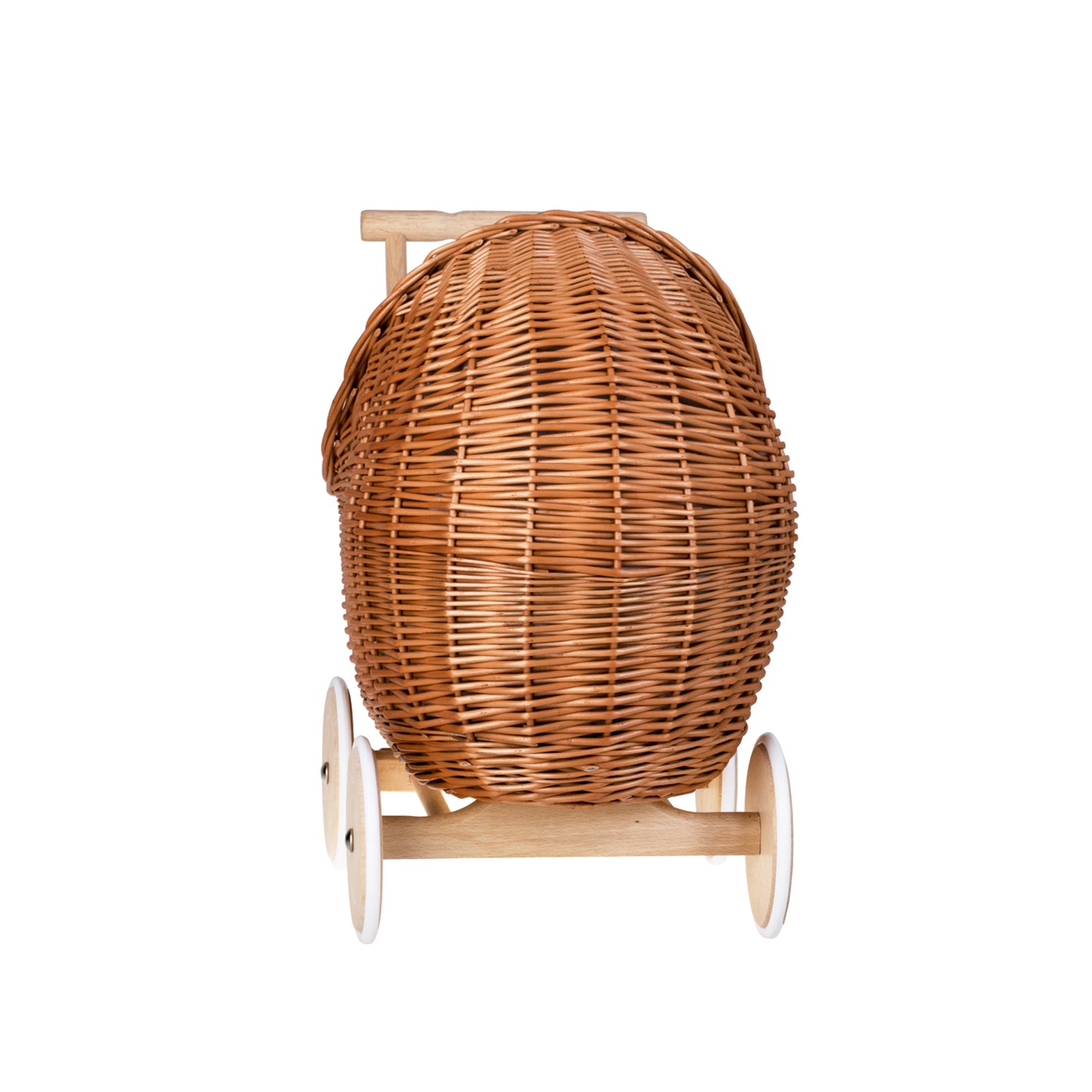 Lili wiklinowy wózek i kołyska dla lalek z różowym obszyciem, kołderką i poduszką TheWickerStories