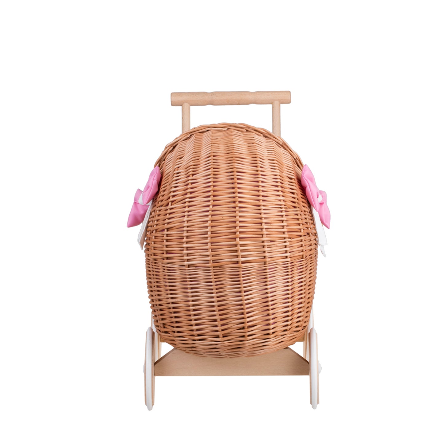 Lili wiklinowy wózek dla lalek z różowym obszyciem, kołderką i poduszką TheWickerStories