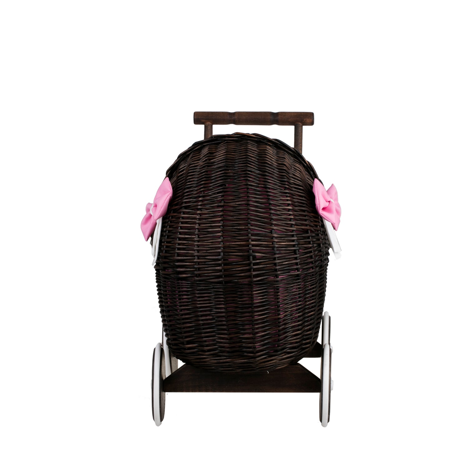 Lili wiklinowy wózek dla lalek z różowym obszyciem, kołderką i poduszką TheWickerStories
