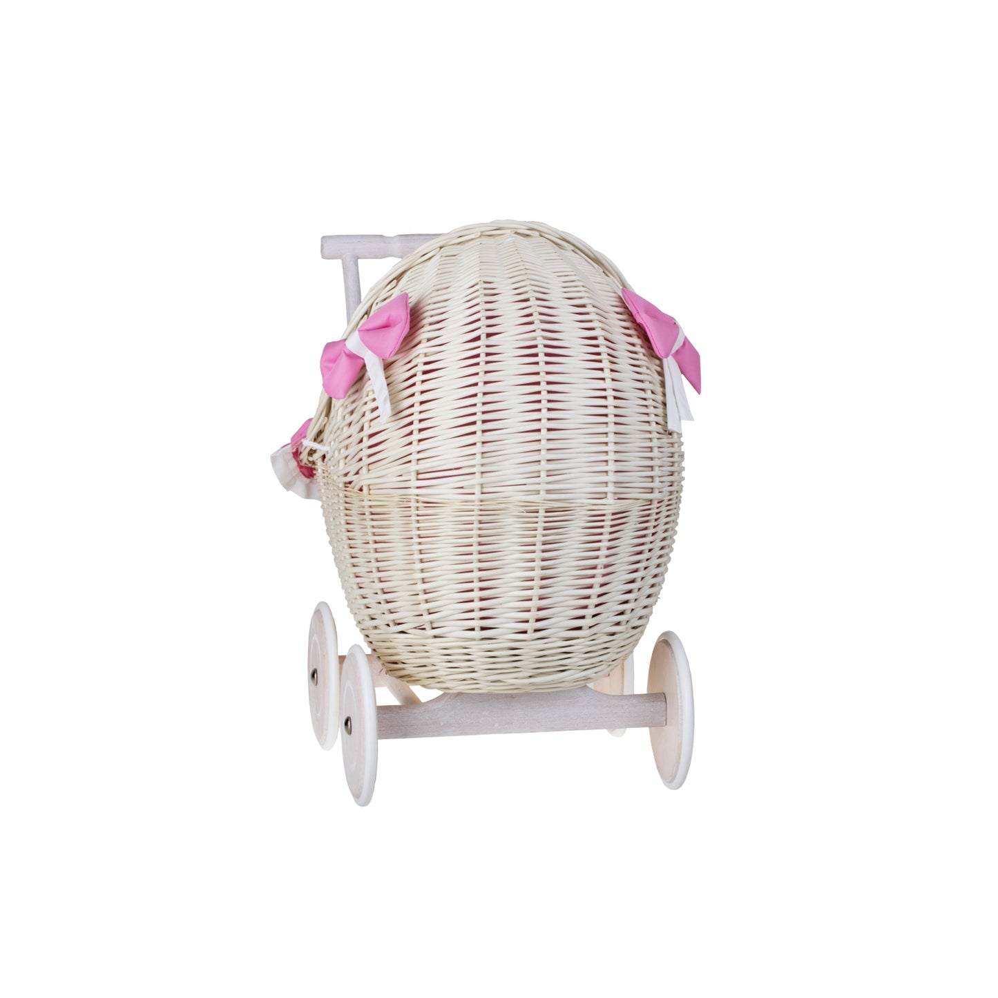 Lili wiklinowy wózek dla lalek z różowym obszyciem, kołderką i poduszką TheWickerStories