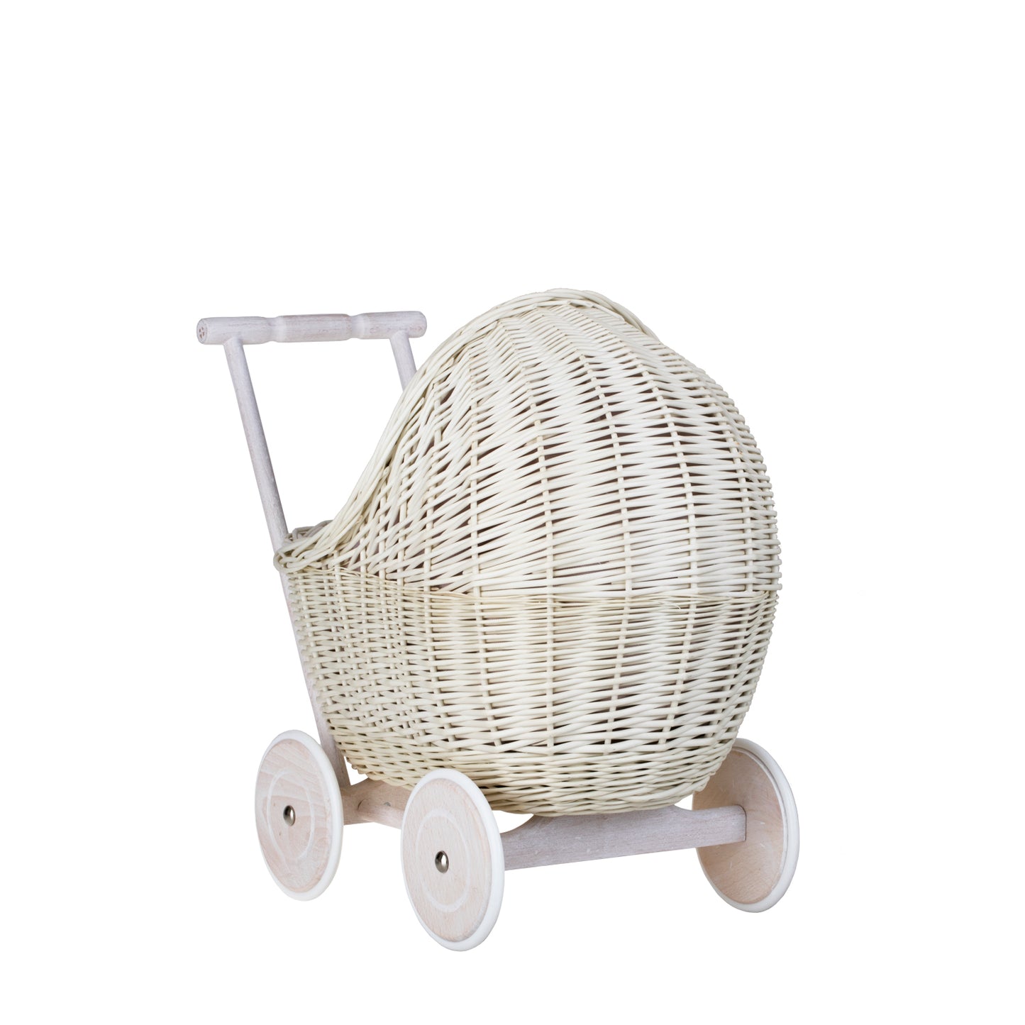 Lili wiklinowy wózek dla lalek z różowym obszyciem, kołderką i poduszką TheWickerStories