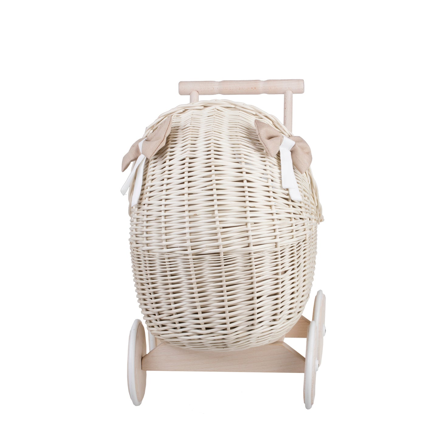 Lili wiklinowy wózek dla lalek z beżowym obszyciem, kołderką i poduszką TheWickerStories