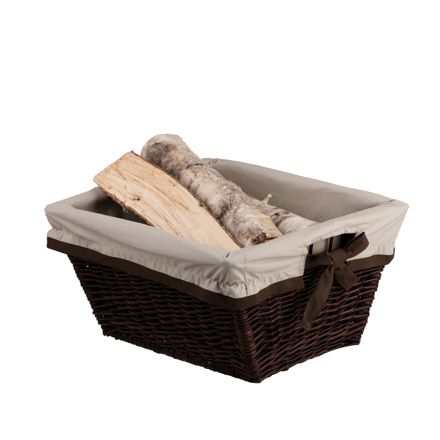 Formelia wiklinowy kosz na drewno kominkowe z kremowym obszyciem, z uchwytami TheWickerStories