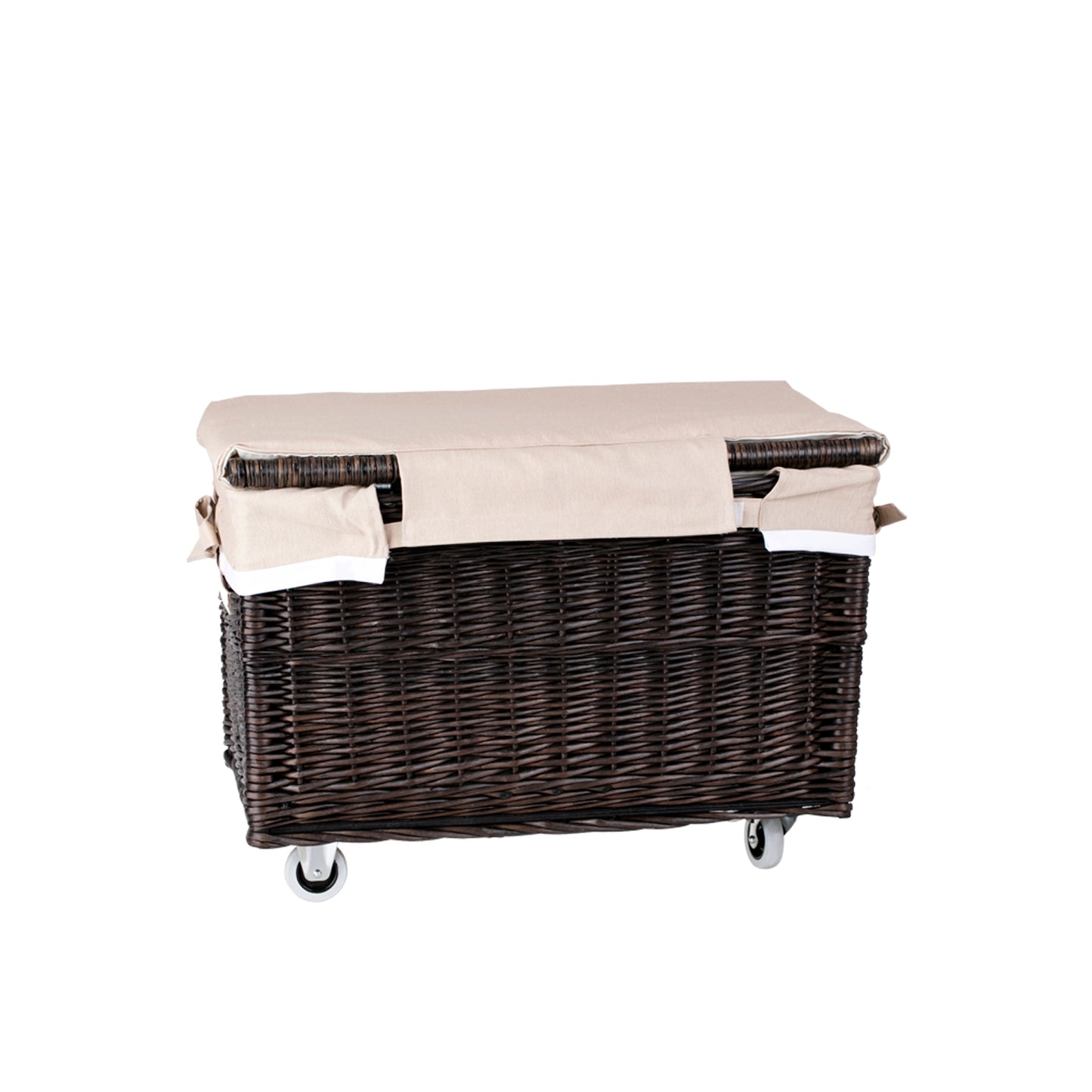 Cervus wiklinowy kosz z beżowym obszyciem i kółkami TheWickerStories