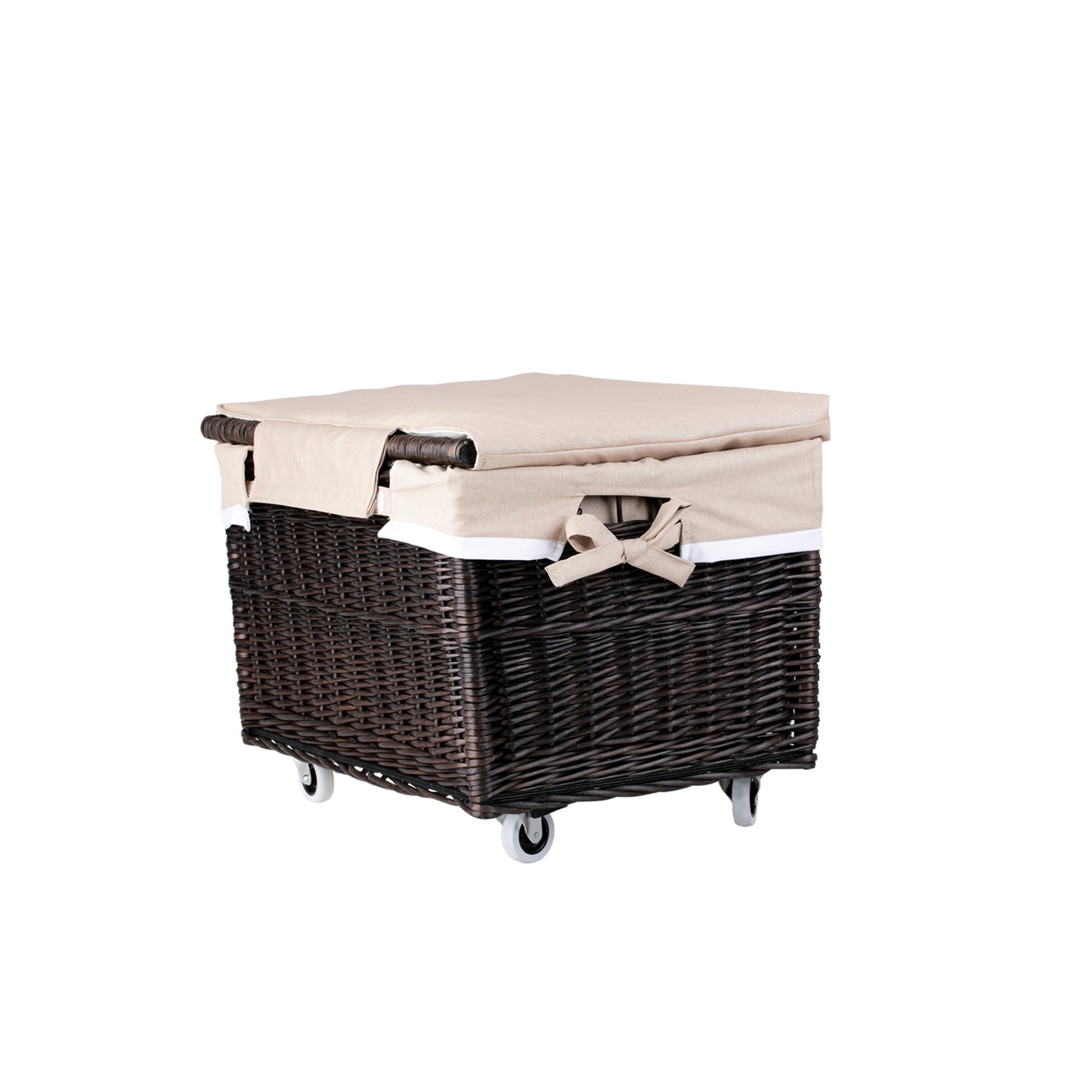 Cervus wiklinowy kosz z beżowym obszyciem i kółkami TheWickerStories
