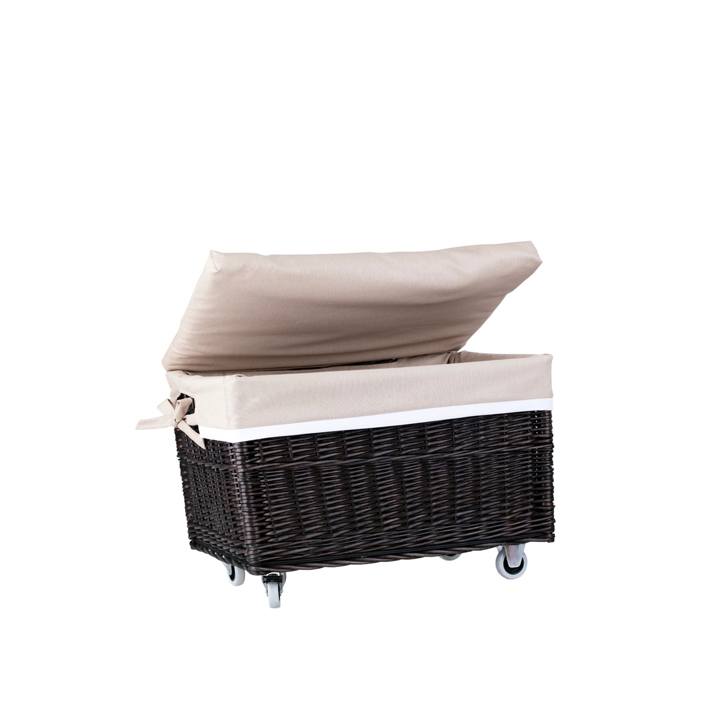 Cervus wiklinowy kosz z beżowym obszyciem i kółkami TheWickerStories