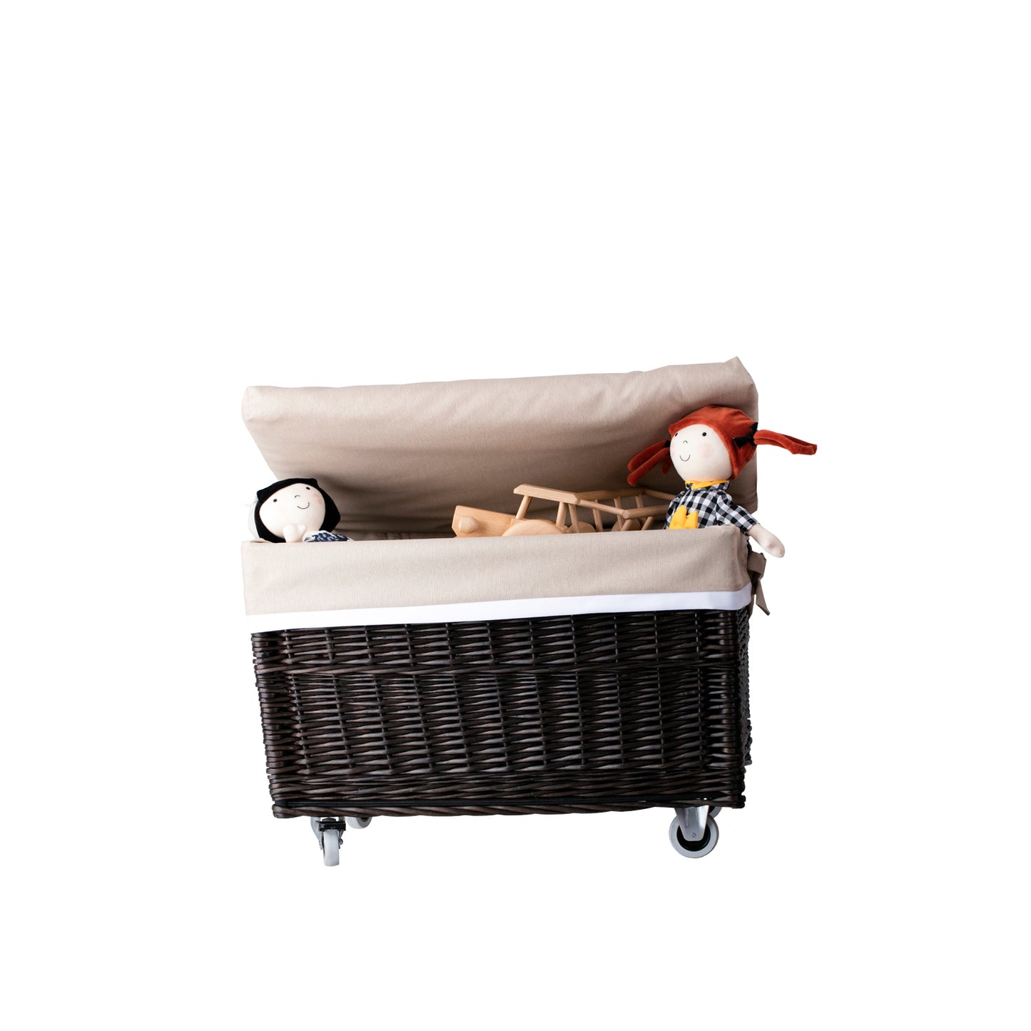 Cervus wiklinowy kosz z beżowym obszyciem i kółkami TheWickerStories