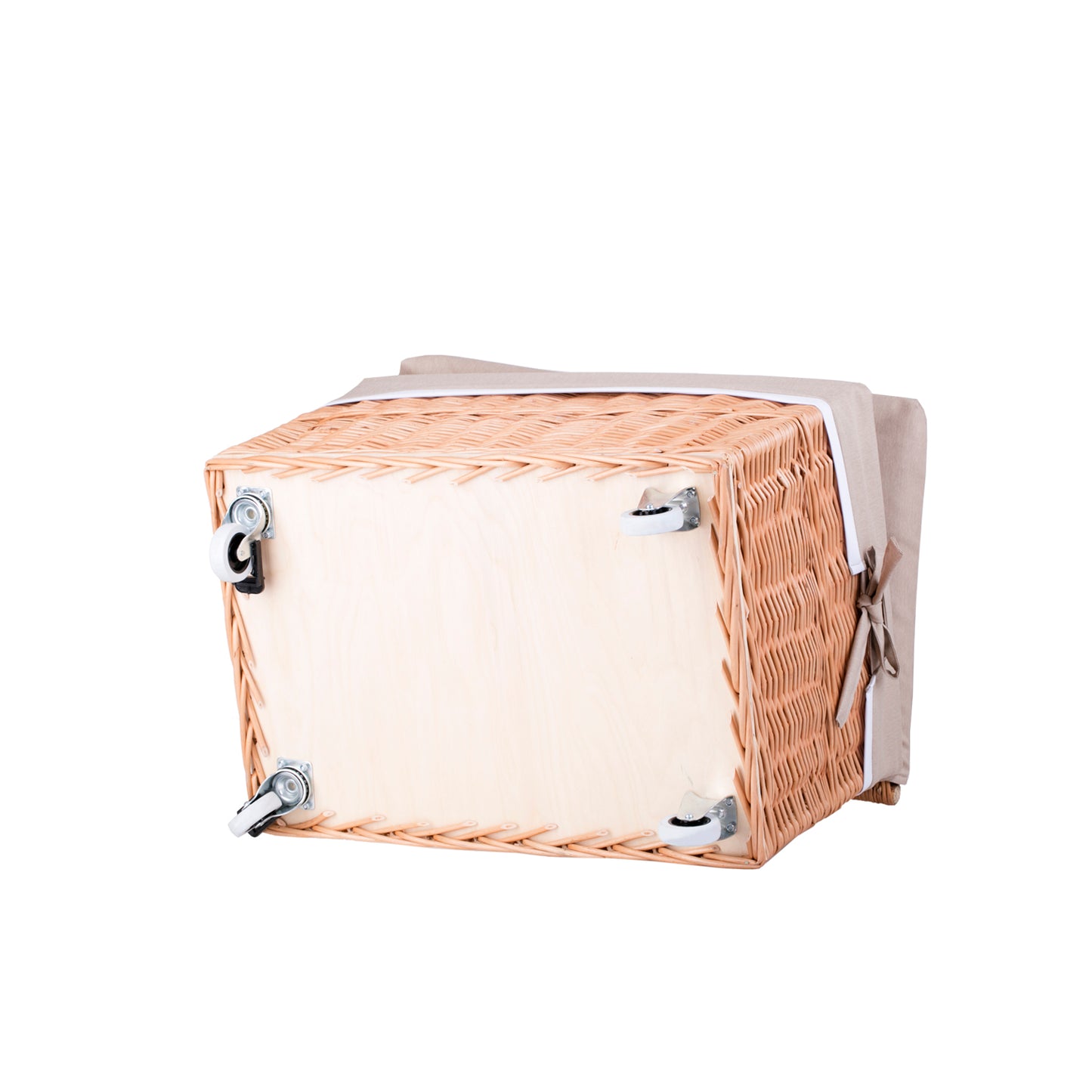 Cervus wiklinowy kosz z beżowym obszyciem i kółkami TheWickerStories