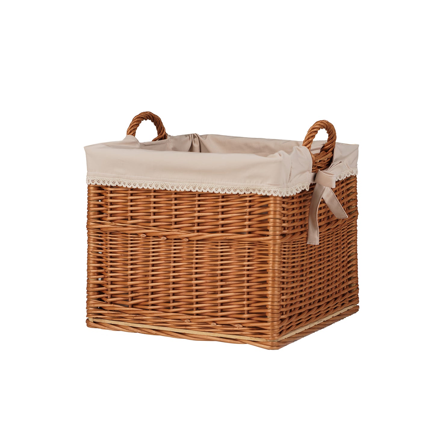 Nova wiklinowy koszyczek z beżowym obszyciem i uchwytami TheWickerStories