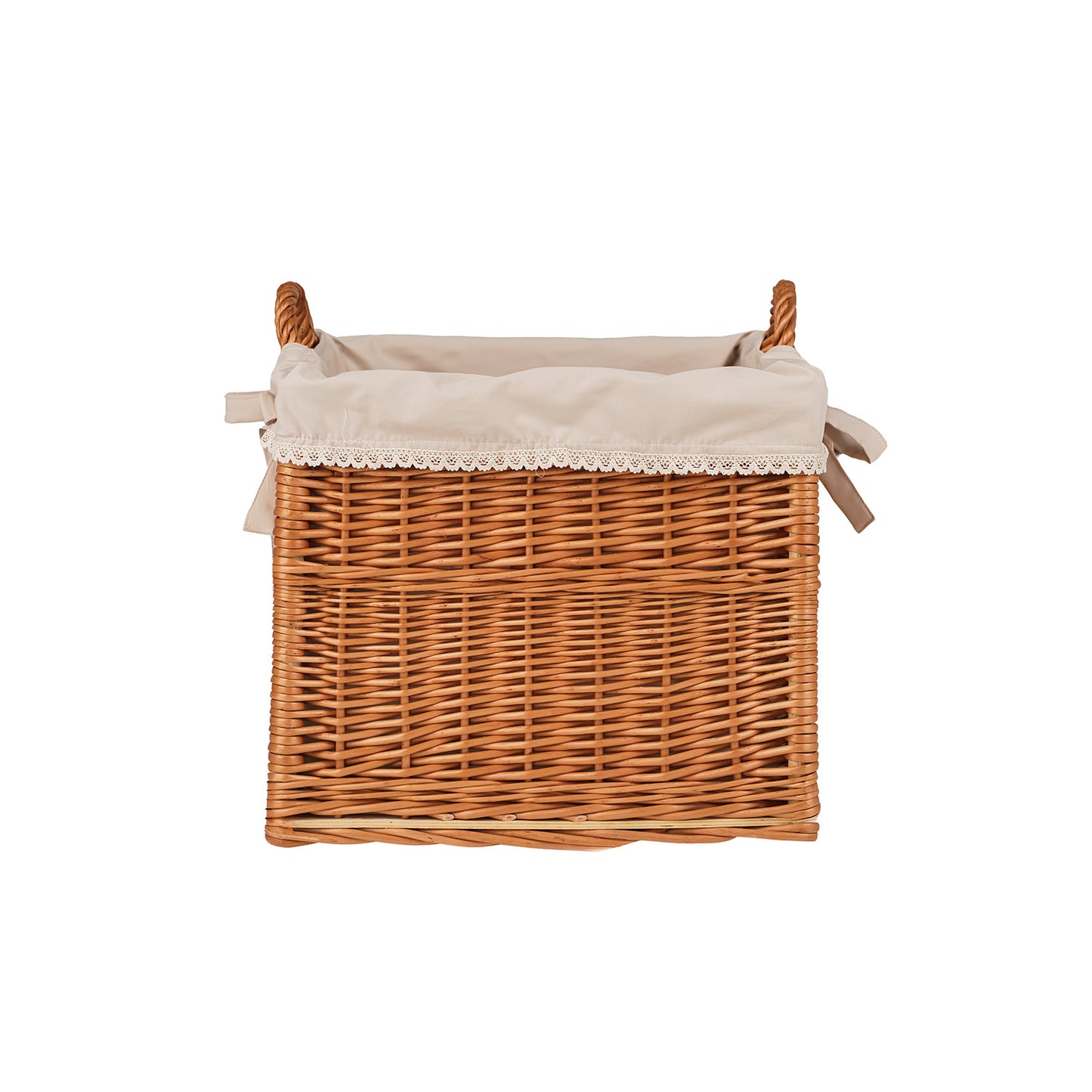 Nova wiklinowy koszyczek z beżowym obszyciem i uchwytami TheWickerStories