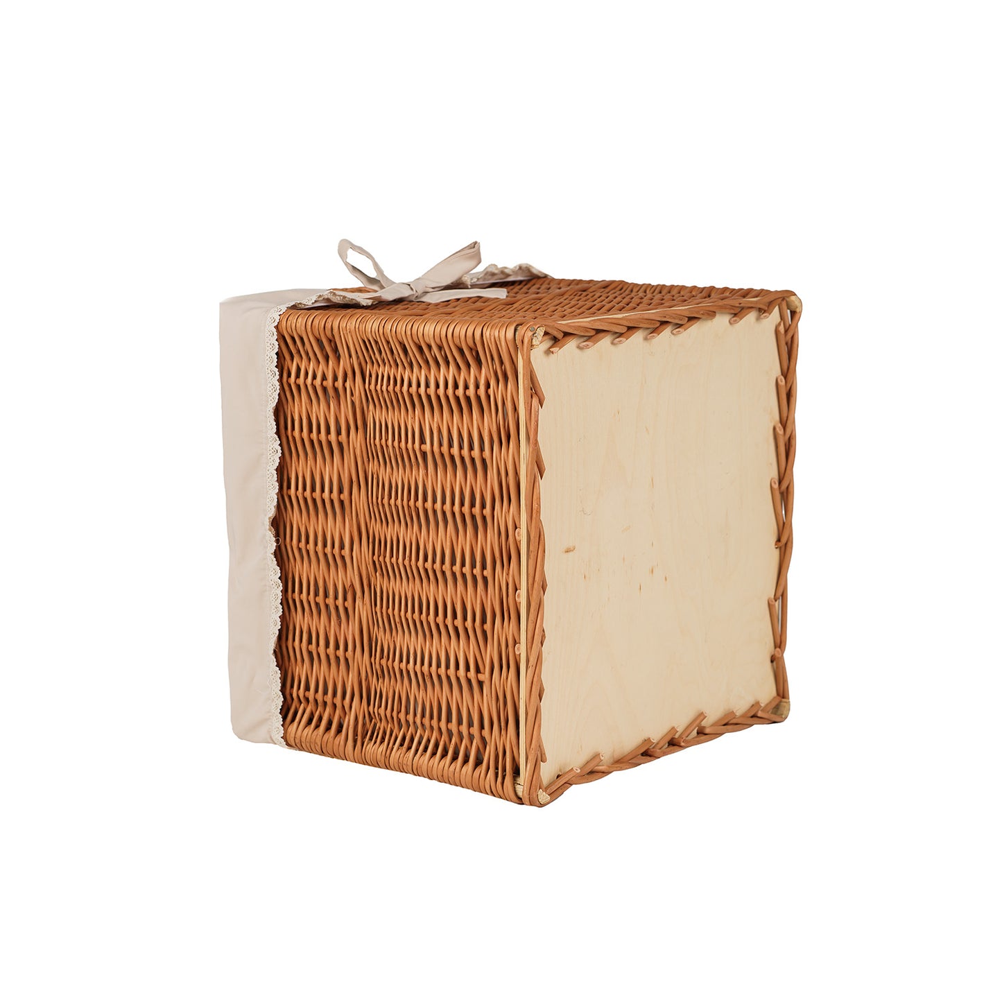 Nova wiklinowy koszyczek z beżowym obszyciem i uchwytami TheWickerStories