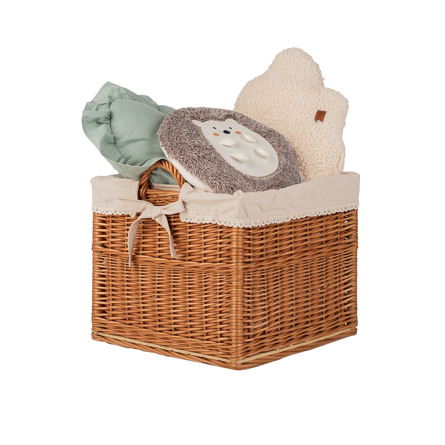 Nova wiklinowy koszyczek z beżowym obszyciem i uchwytami TheWickerStories