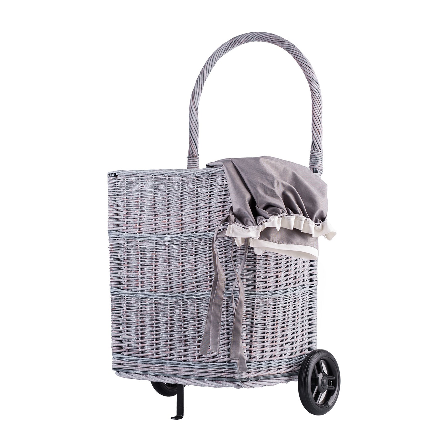 Solette wiklinowy kosz kominkowy z szarym obszyciem, kółkami i rączką TheWickerStories