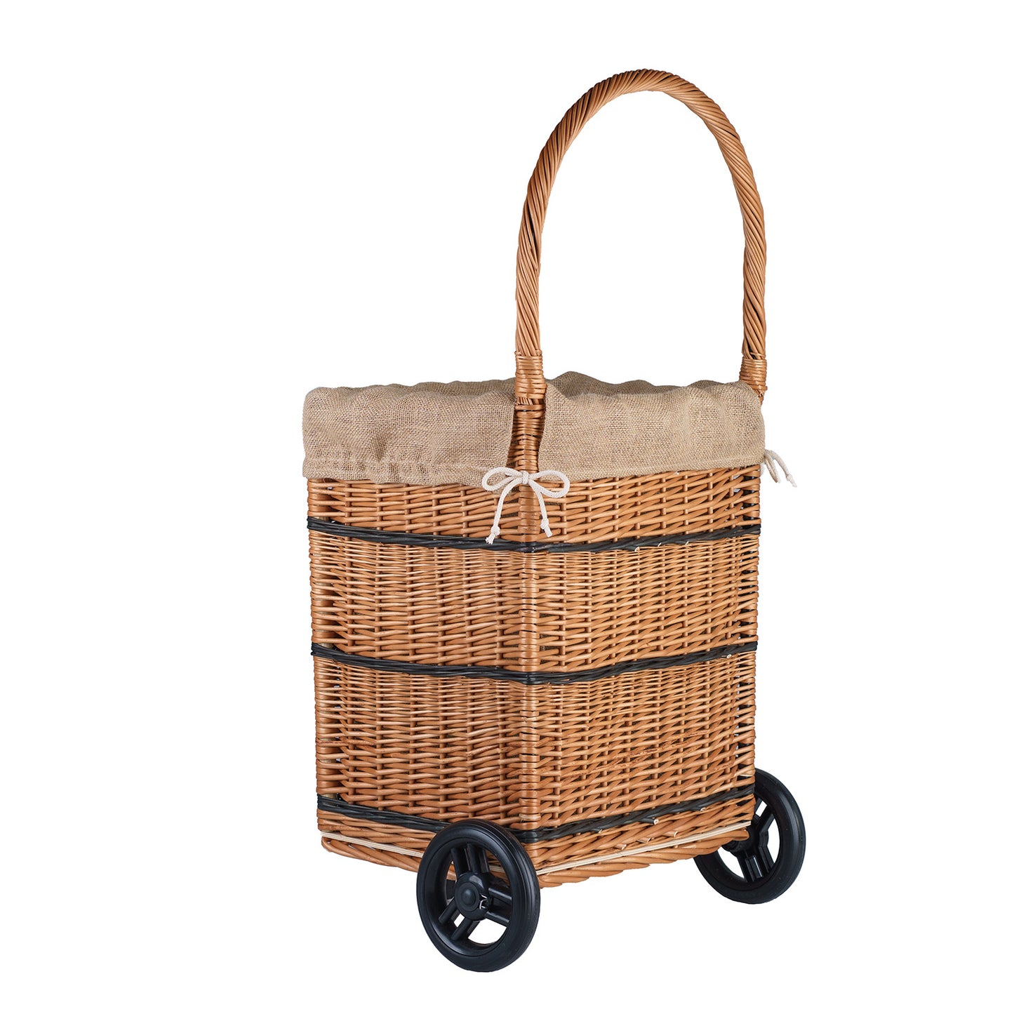 Solette wiklinowy kosz kominkowy z jutowym obszyciem, kółkami i rączką TheWickerStories
