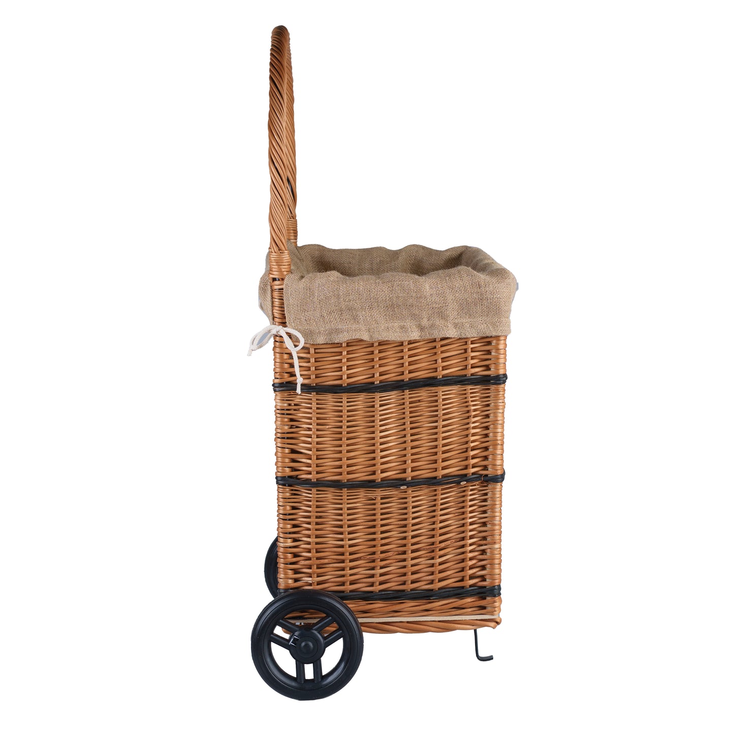 Solette wiklinowy kosz kominkowy z jutowym obszyciem, kółkami i rączką TheWickerStories