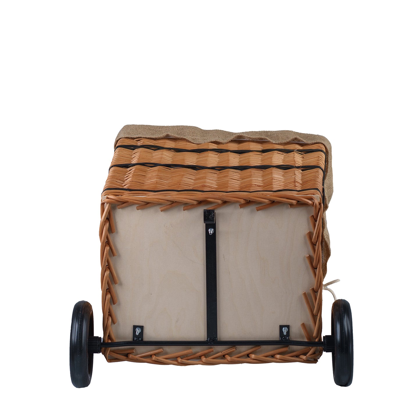 Solette wiklinowy kosz kominkowy z jutowym obszyciem, kółkami i rączką TheWickerStories
