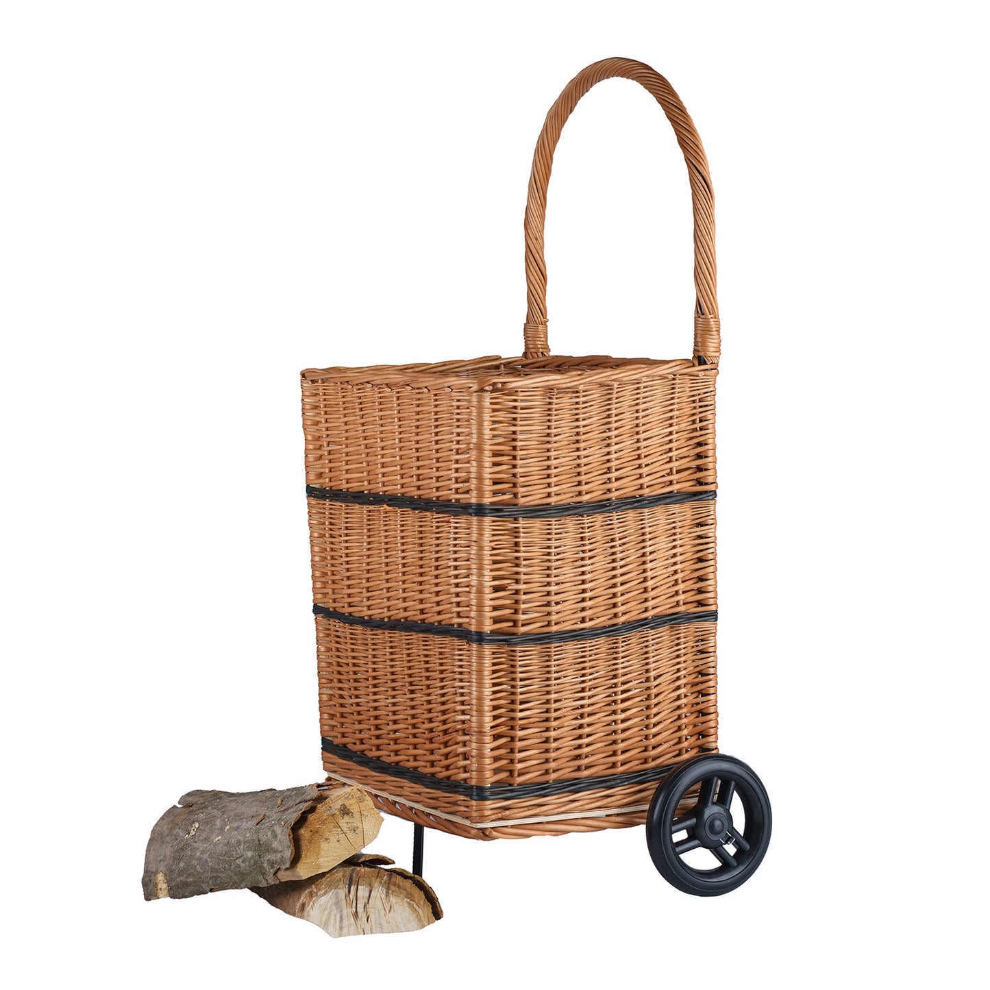 Solette wiklinowy kosz kominkowy z kółkami i rączką TheWickerStories