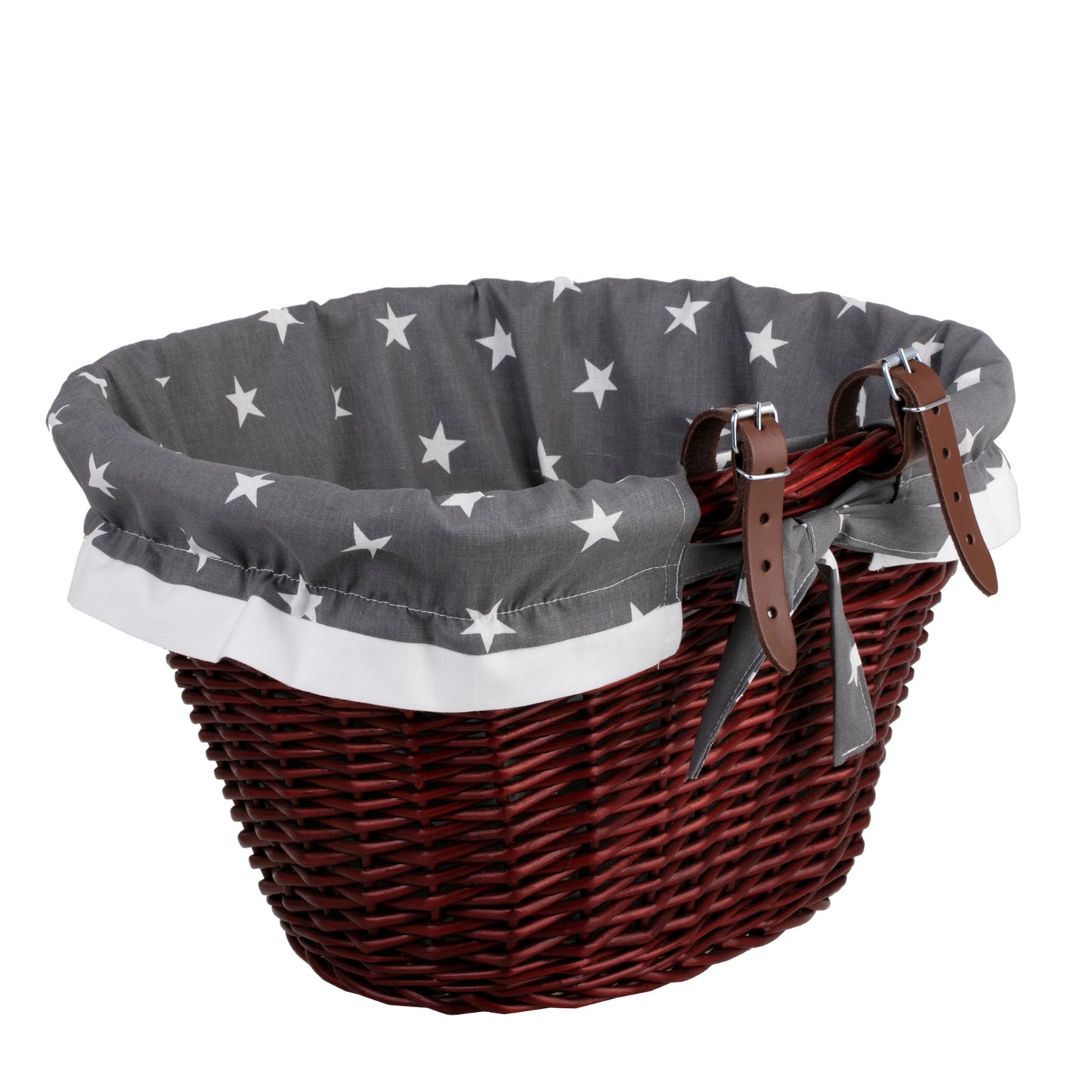 Paulus wiklinowy kosz na rower z szarym obszyciem, z paskami TheWickerStories