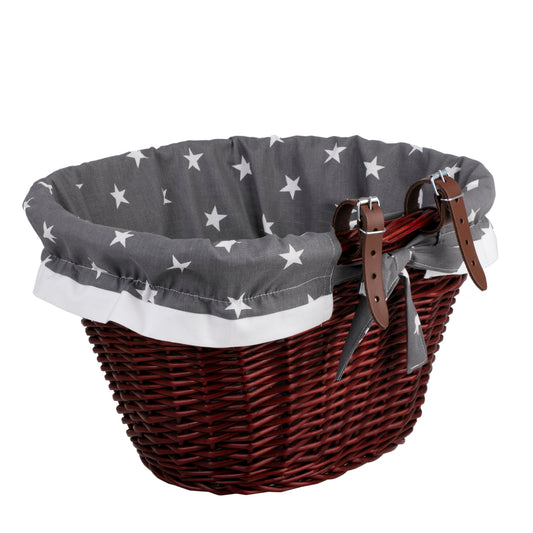 Paulus wiklinowy kosz na rower z szarym obszyciem, z paskami TheWickerStories