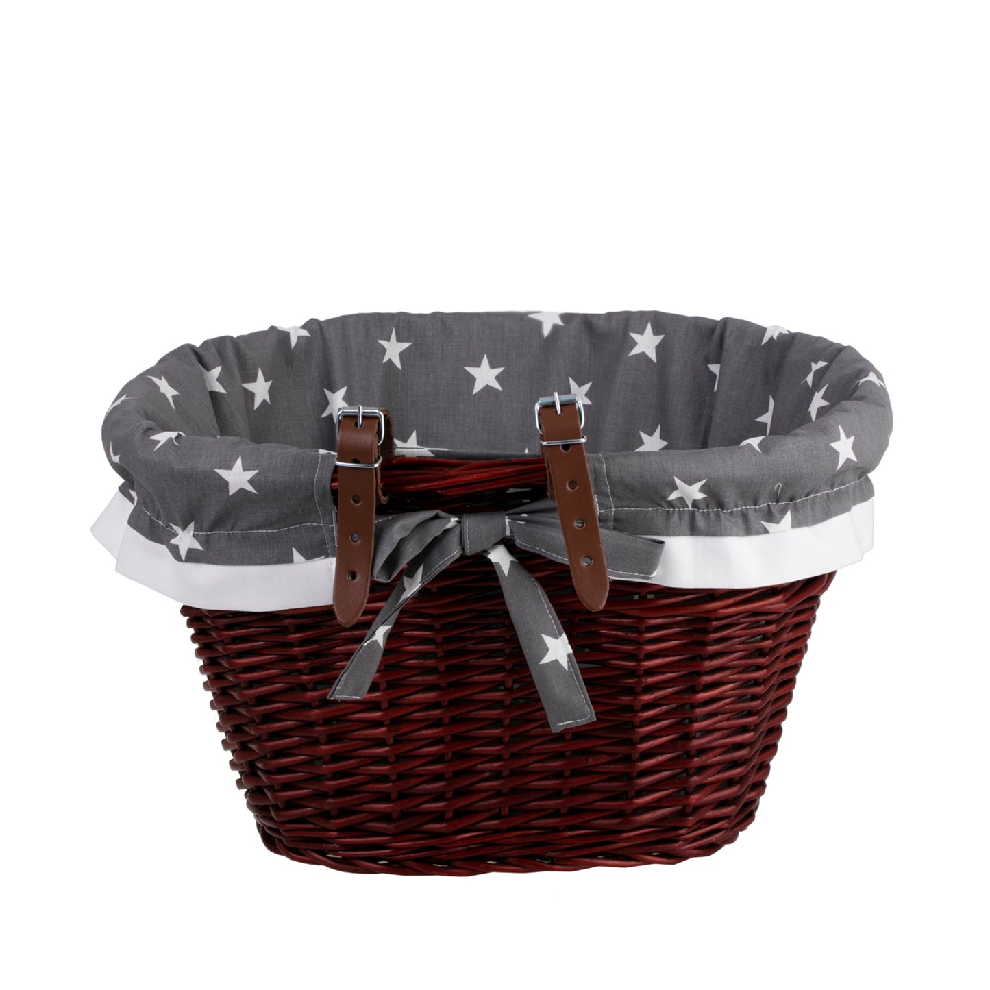 Paulus wiklinowy kosz na rower z szarym obszyciem, z paskami TheWickerStories