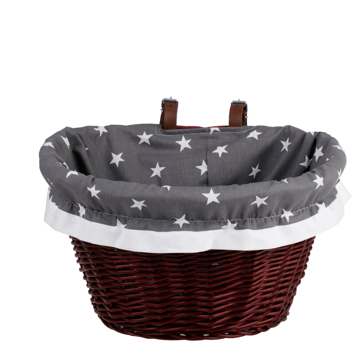 Paulus wiklinowy kosz na rower z szarym obszyciem, z paskami TheWickerStories