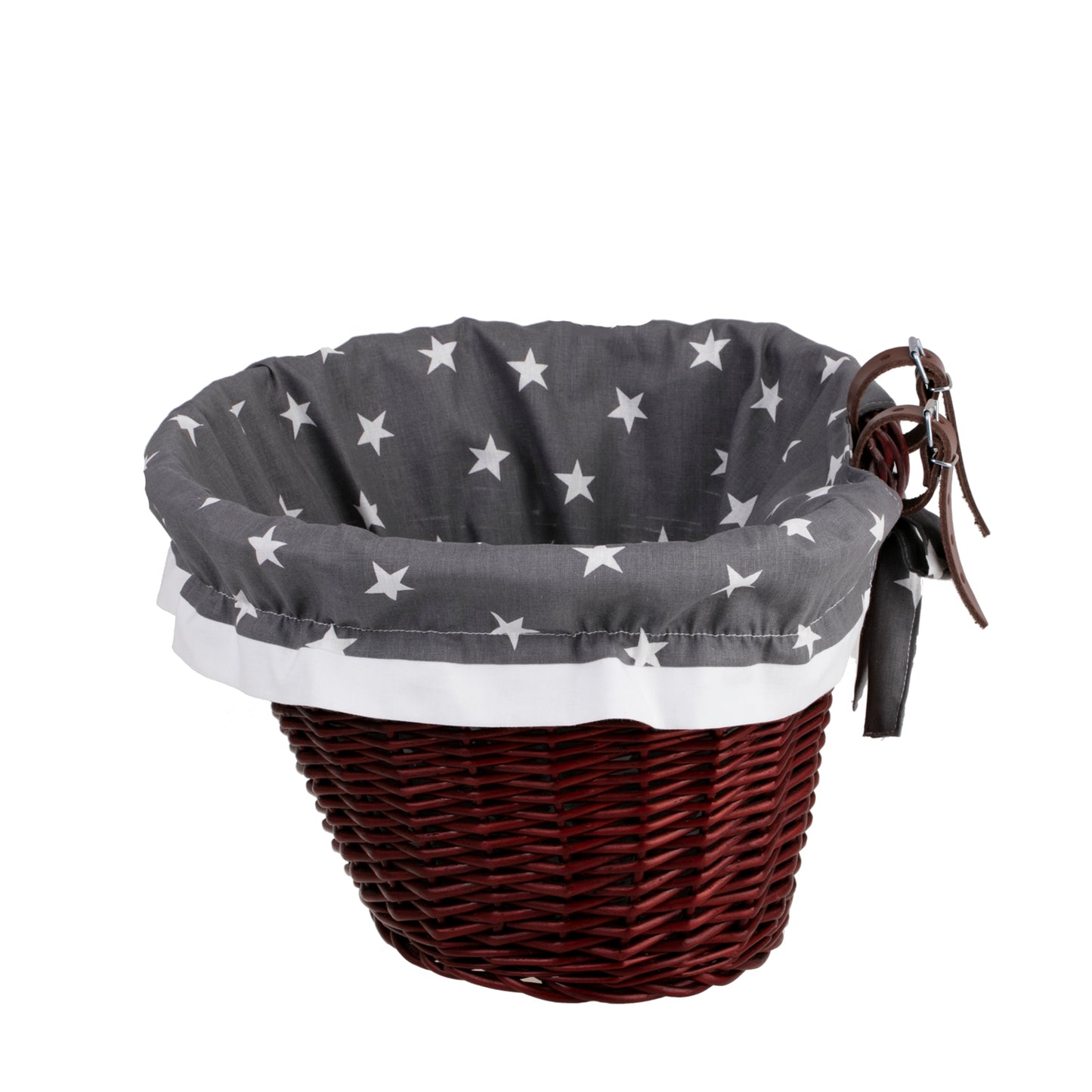 Paulus wiklinowy kosz na rower z szarym obszyciem, z paskami TheWickerStories