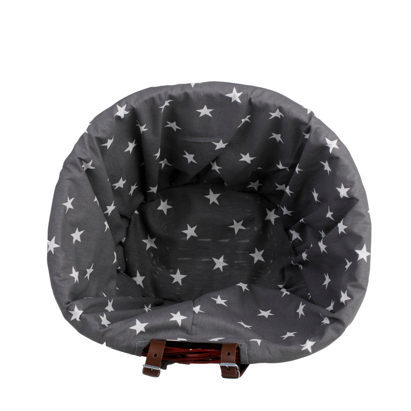 Paulus wiklinowy kosz na rower z szarym obszyciem, z paskami TheWickerStories