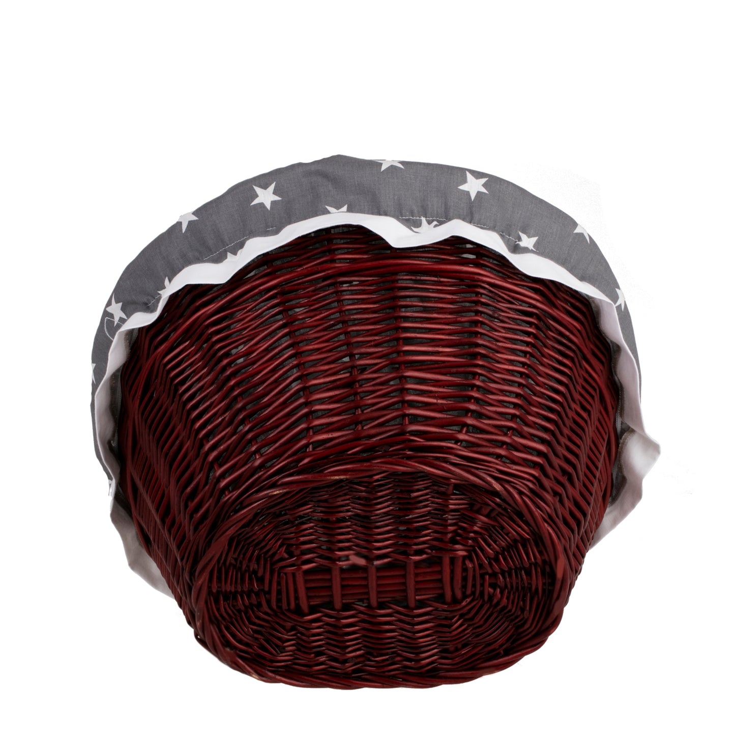 Paulus wiklinowy kosz na rower z szarym obszyciem, z paskami TheWickerStories