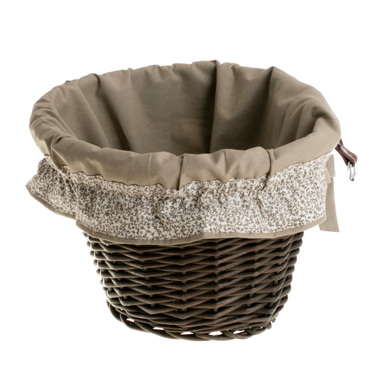 Paulus wiklinowy kosz na rower z szarym obszyciem, z paskami TheWickerStories