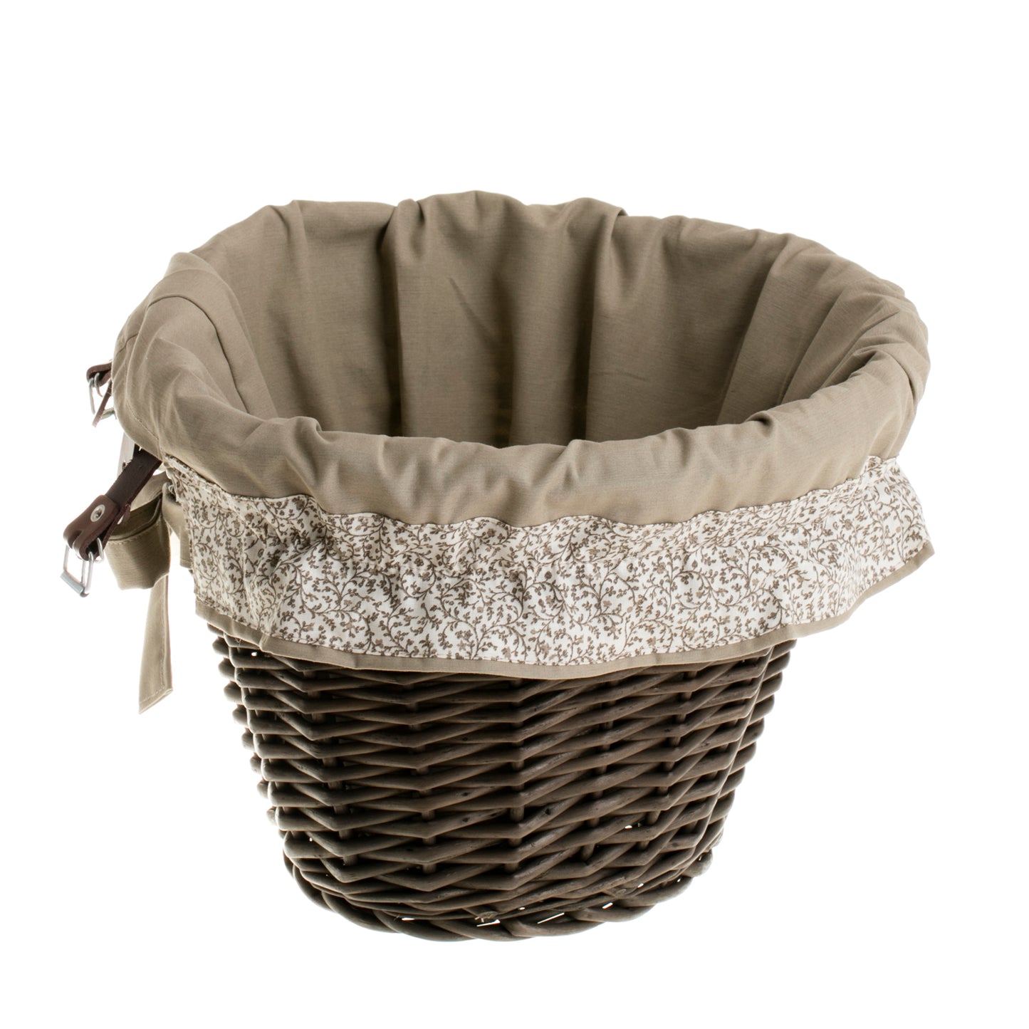 Paulus wiklinowy kosz na rower z szarym obszyciem, z paskami TheWickerStories