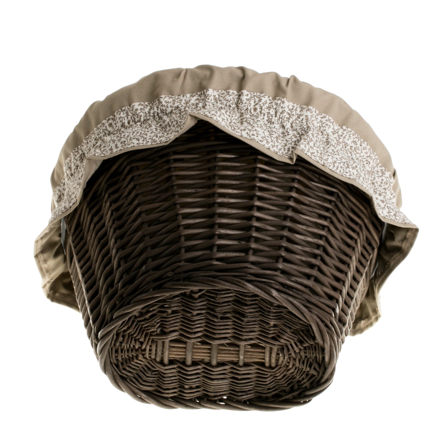 Paulus wiklinowy kosz na rower z szarym obszyciem, z paskami TheWickerStories