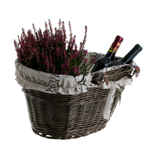 Paulus wiklinowy kosz na rower z beżowym obszyciem, z paskami TheWickerStories