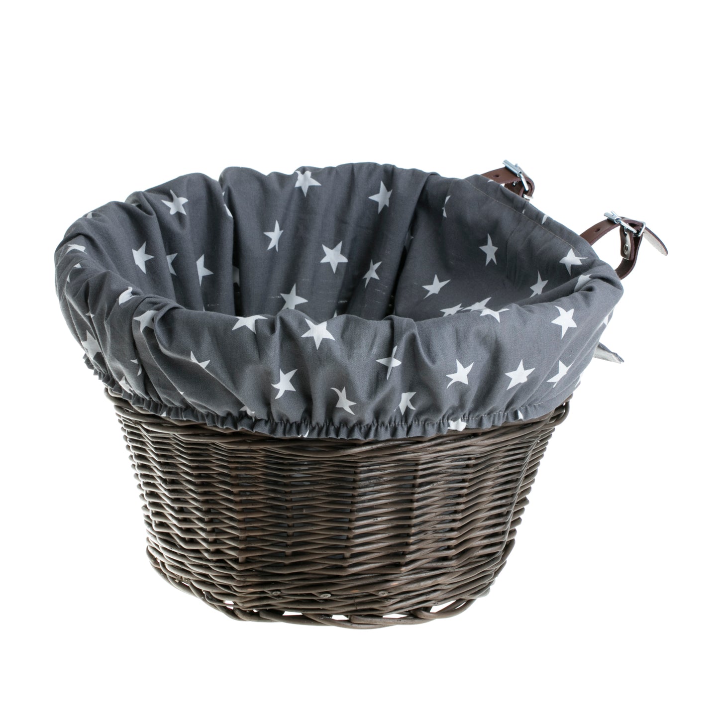 Paulus wiklinowy kosz na rower z niebieskim obszyciem, z paskami do kierownicy TheWickerStories