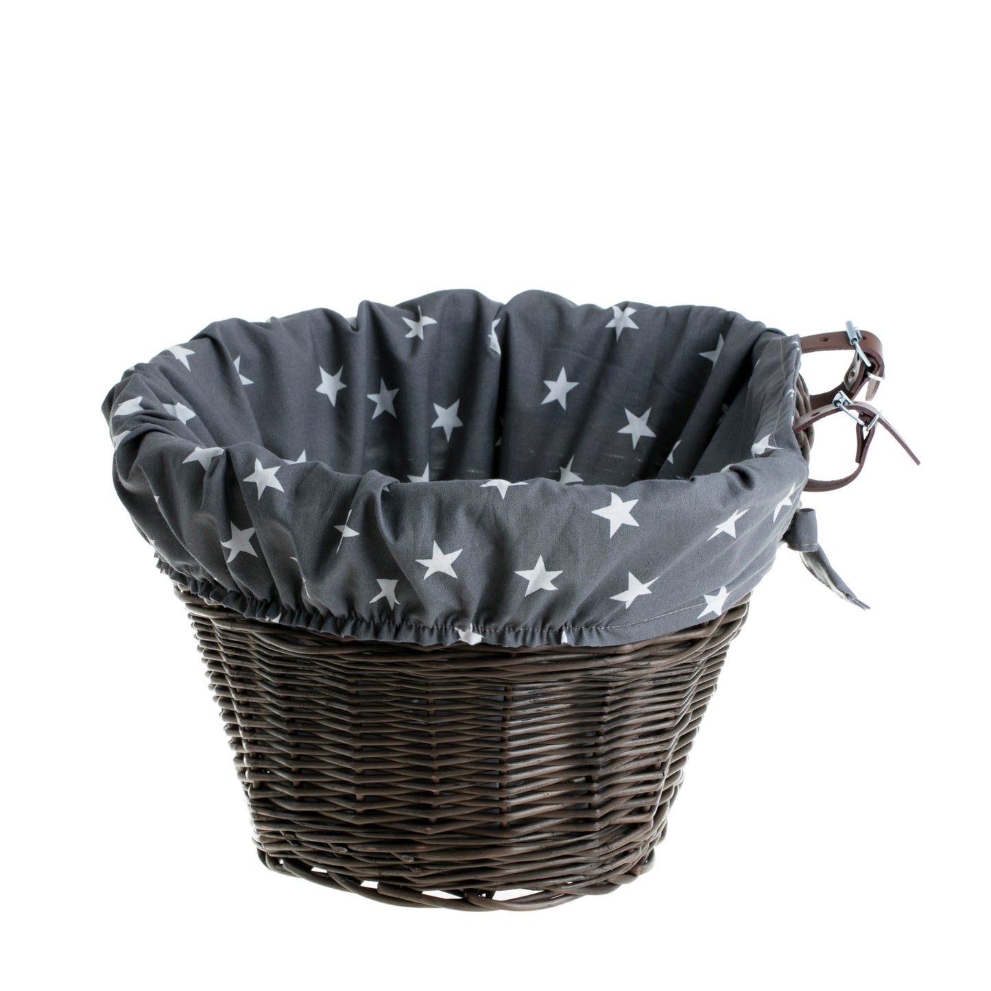 Paulus wiklinowy kosz na rower z niebieskim obszyciem, z paskami do kierownicy TheWickerStories