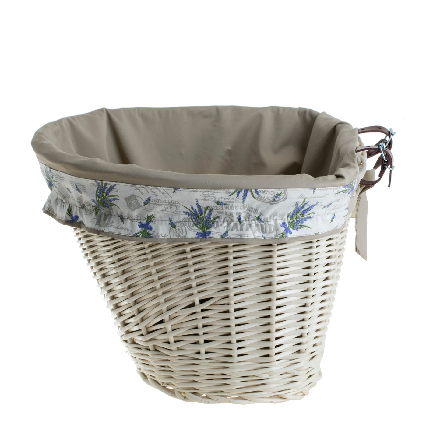 Paulus wiklinowy kosz na rower z beżowym obszyciem, z paskami TheWickerStories