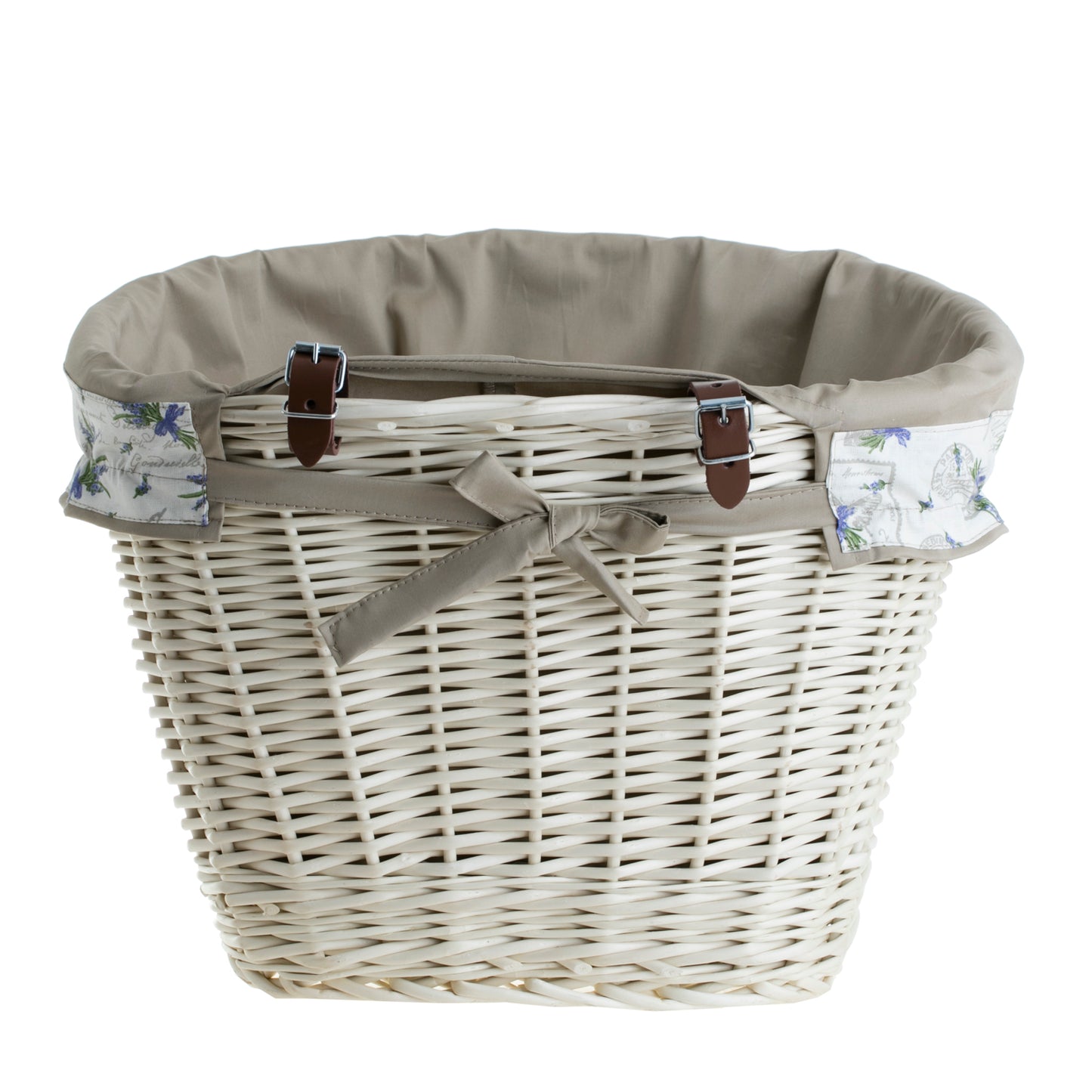 Paulus wiklinowy kosz na rower z beżowym obszyciem, z paskami TheWickerStories