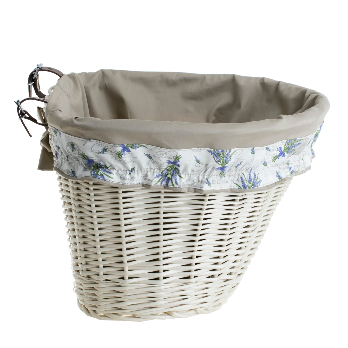 Paulus wiklinowy kosz na rower z beżowym obszyciem, z paskami TheWickerStories