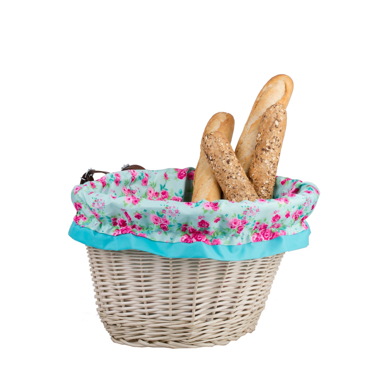 Paulus wiklinowy kosz na rower na kierownicę z turkusowym obszyciem, z paskami TheWickerStories