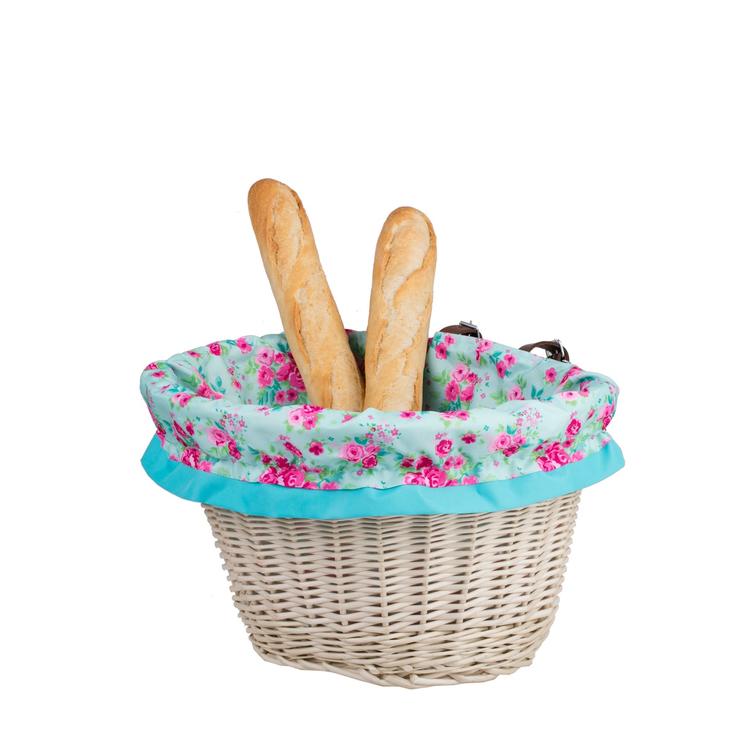 Paulus wiklinowy kosz na rower na kierownicę z turkusowym obszyciem, z paskami TheWickerStories