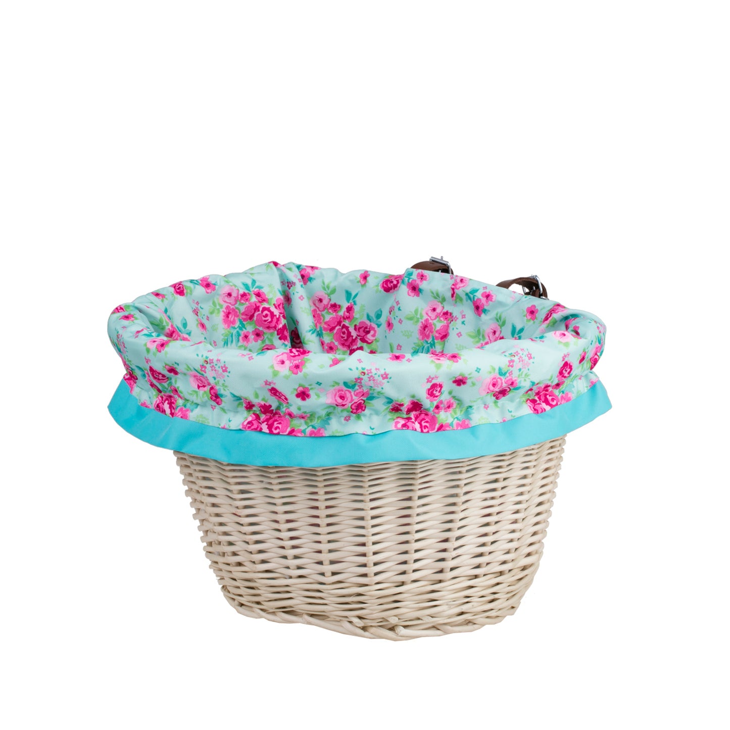 Paulus wiklinowy kosz na rower na kierownicę z turkusowym obszyciem, z paskami TheWickerStories