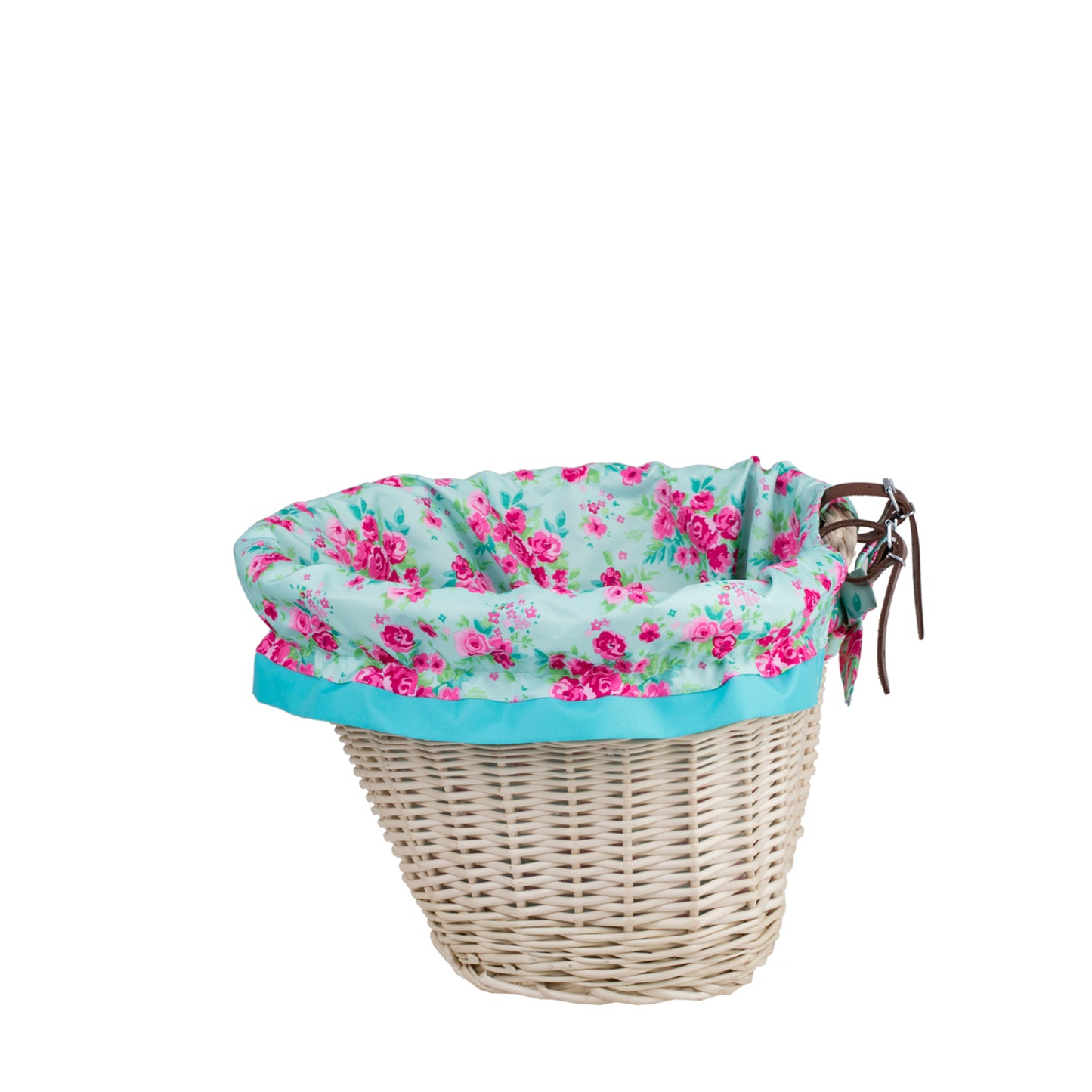 Paulus wiklinowy kosz na rower na kierownicę z turkusowym obszyciem, z paskami TheWickerStories