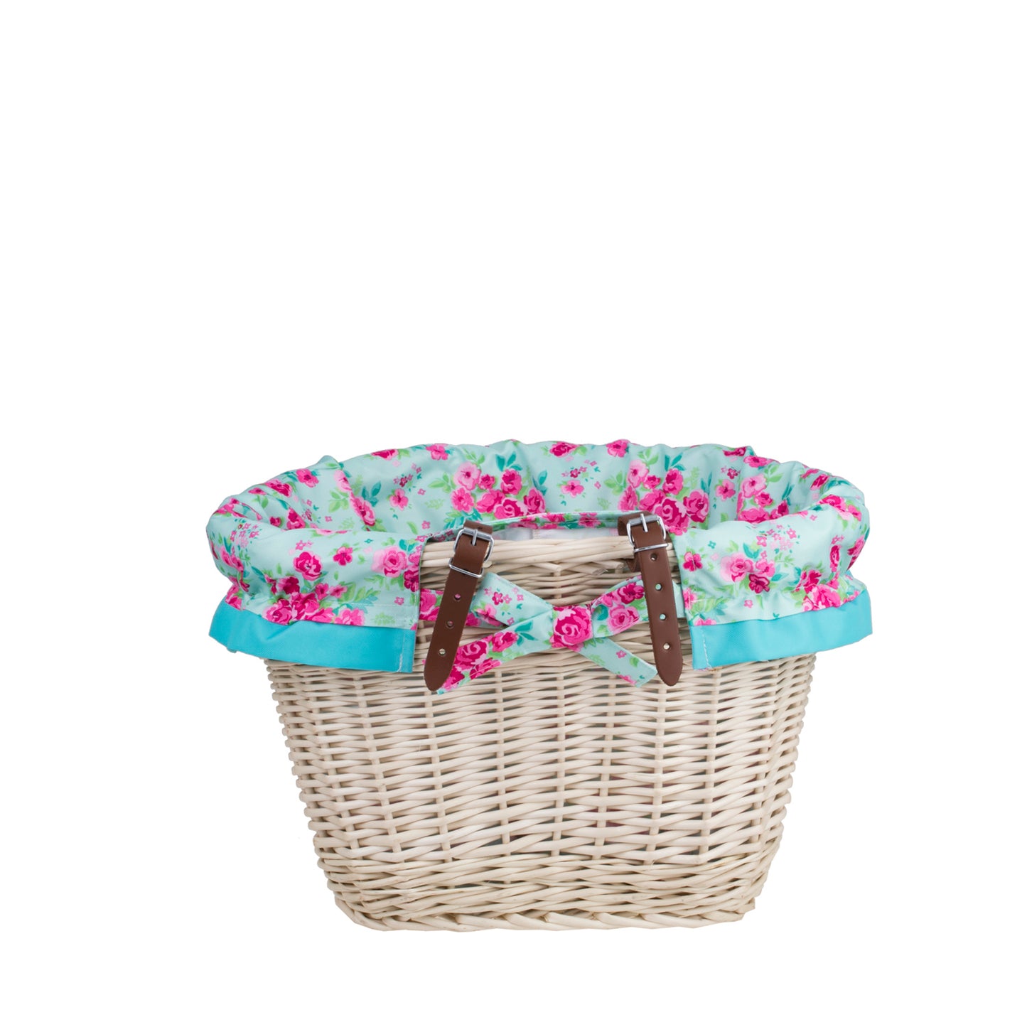 Paulus wiklinowy kosz na rower na kierownicę z turkusowym obszyciem, z paskami TheWickerStories