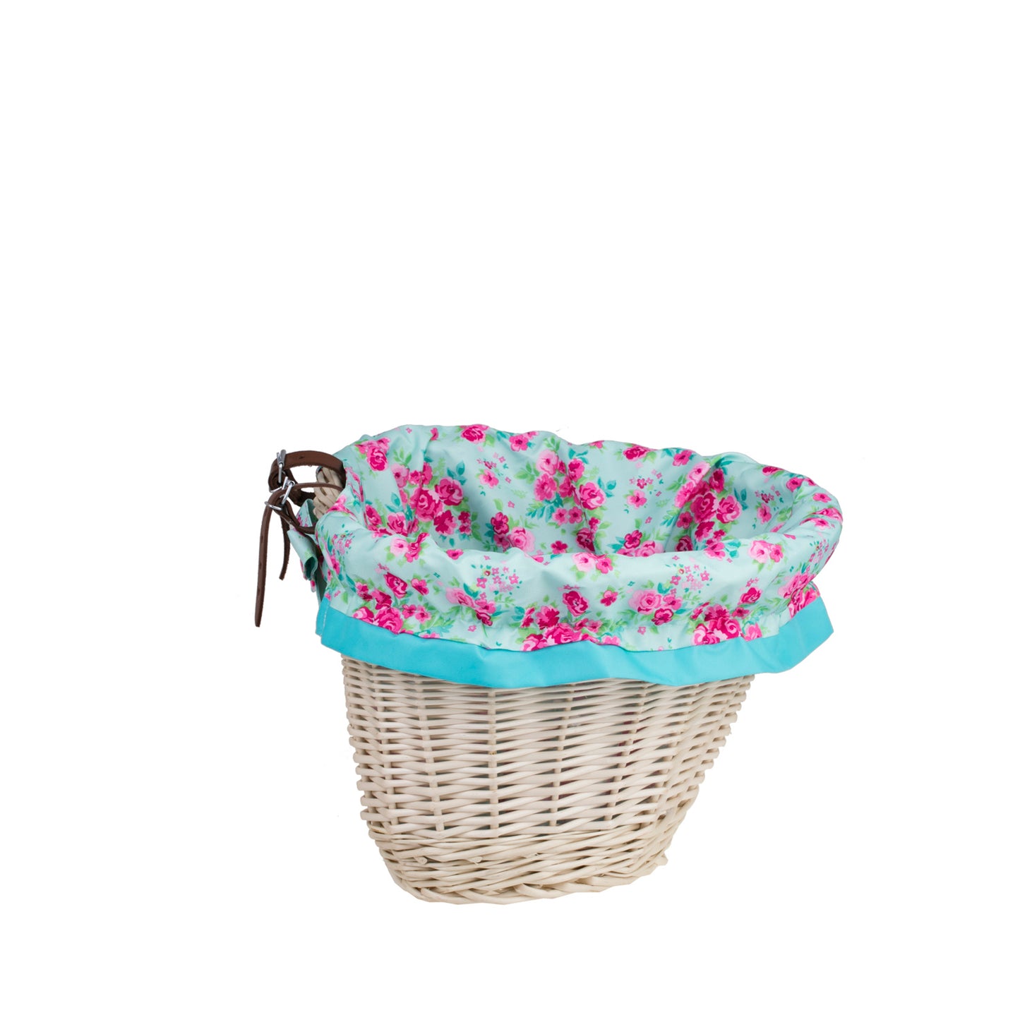 Paulus wiklinowy kosz na rower na kierownicę z turkusowym obszyciem, z paskami TheWickerStories