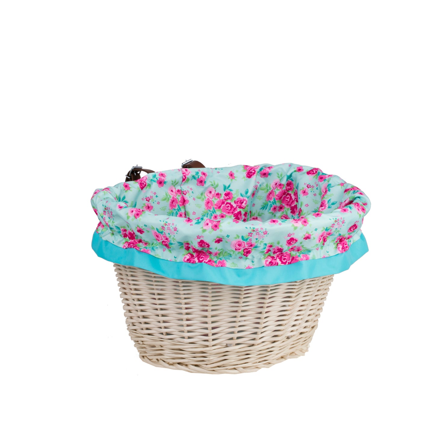 Paulus wiklinowy kosz na rower na kierownicę z turkusowym obszyciem, z paskami TheWickerStories