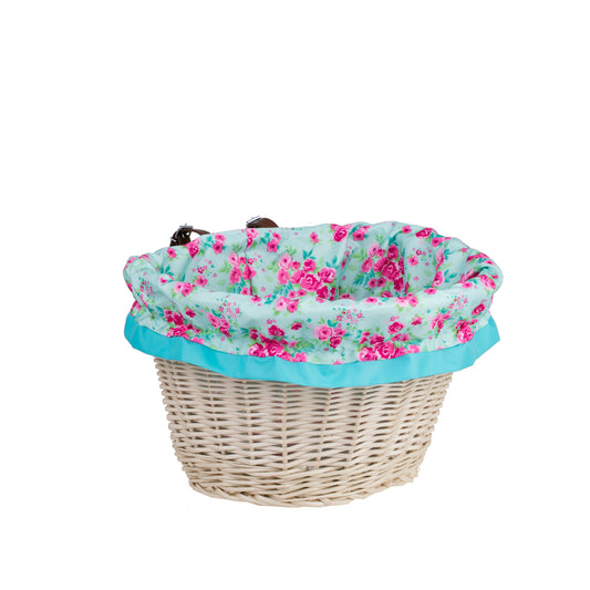 Paulus wiklinowy kosz na rower na kierownicę z turkusowym obszyciem, z paskami TheWickerStories