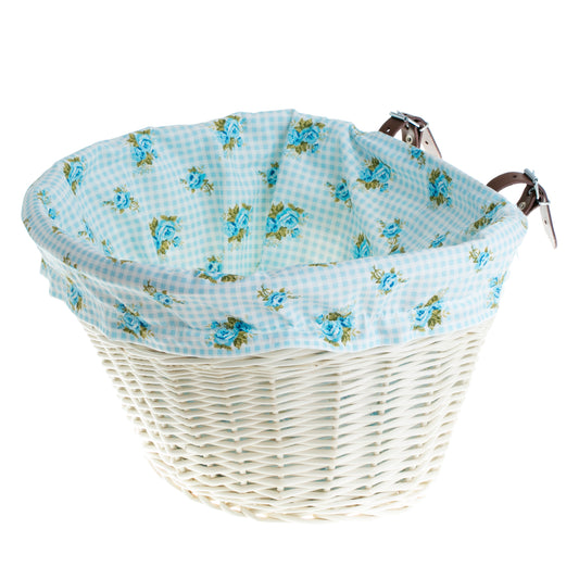 Paulus wiklinowy kosz na rower z błękitnym obszyciem, z paskami do kierownicy TheWickerStories