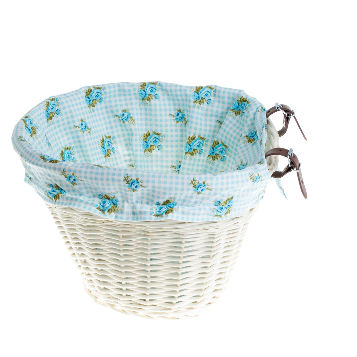 Paulus wiklinowy kosz na rower z błękitnym obszyciem, z paskami do kierownicy TheWickerStories