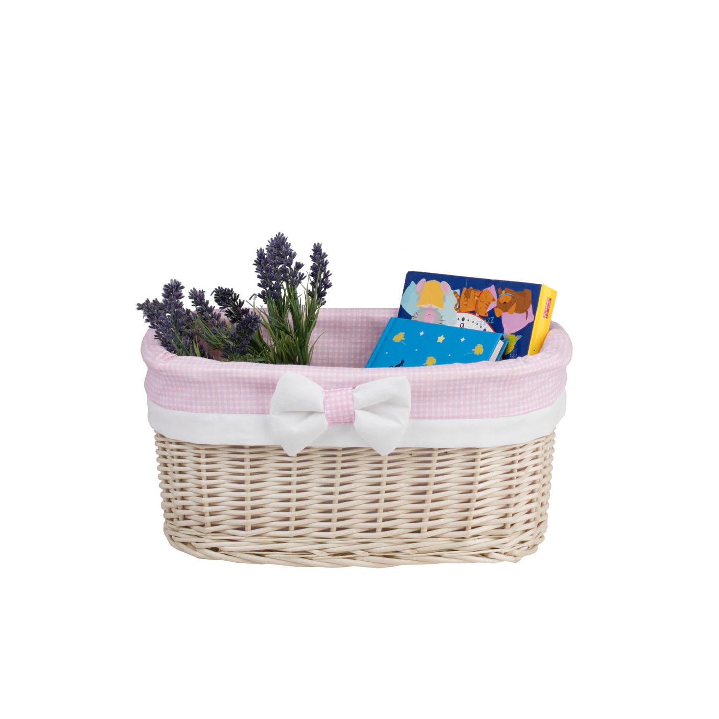 Nestor wiklinowy koszyczek z różowym obszyciem TheWickerStories