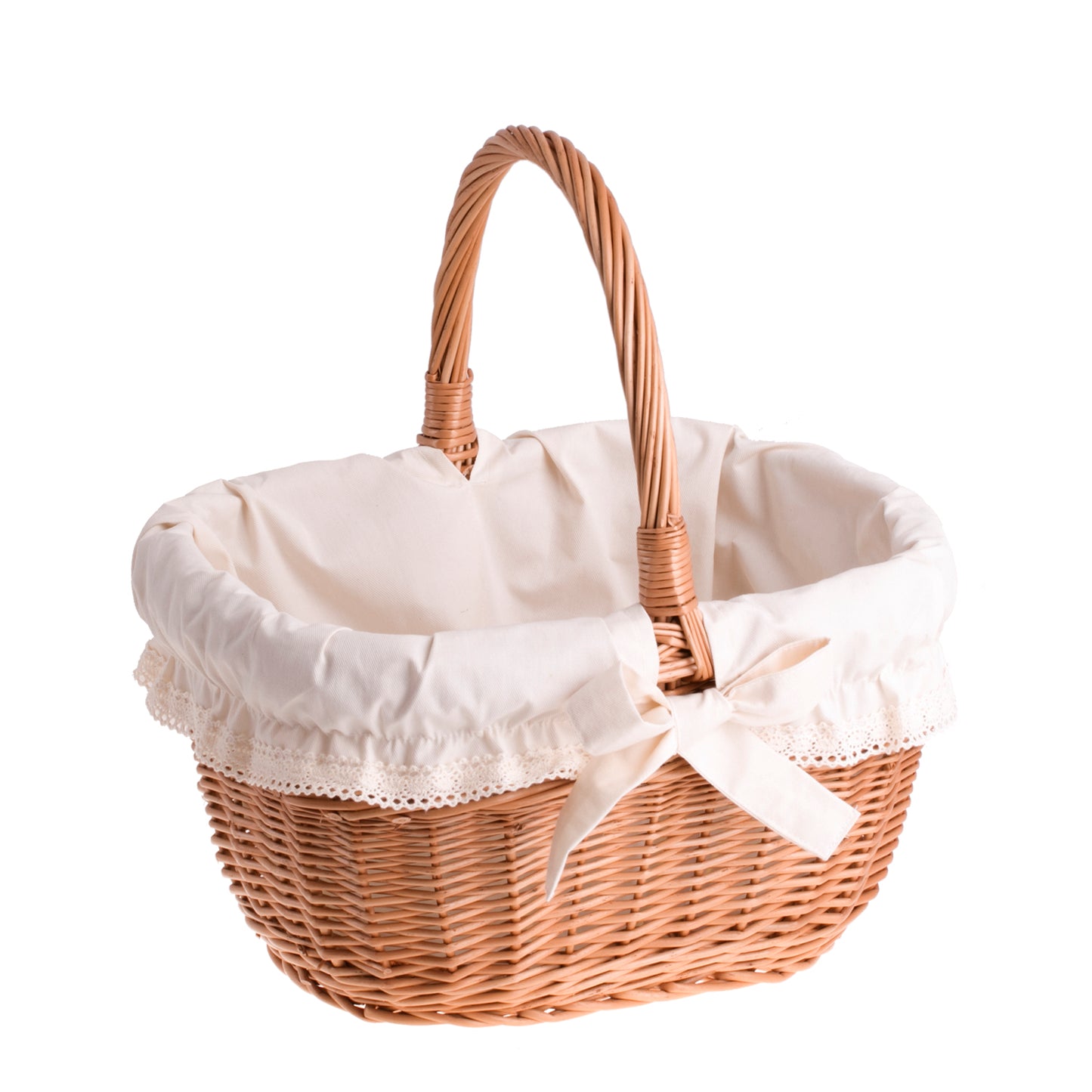 Zoneria wiklinowy kosz prezentowy z kremowym obszyciem, z rączką TheWickerStories